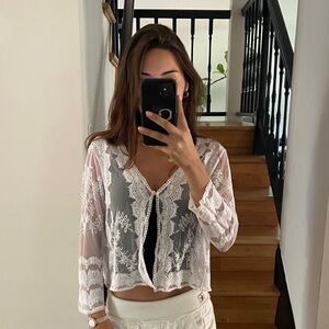 Rabbit Rabbit Rabbit White Lace Top with Branded Navy Tag